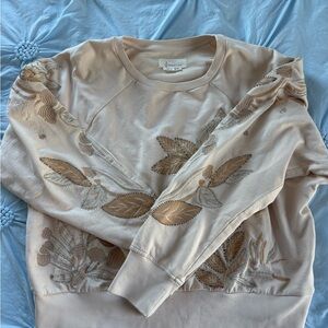 Anthropologie Embroidered and Beaded Crewneck